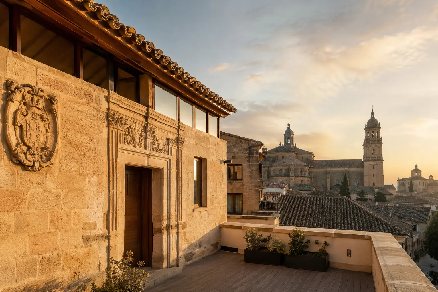 Casa de los Tejados — fachada renacentista de piedra caliza en Úbeda con tejado de teja