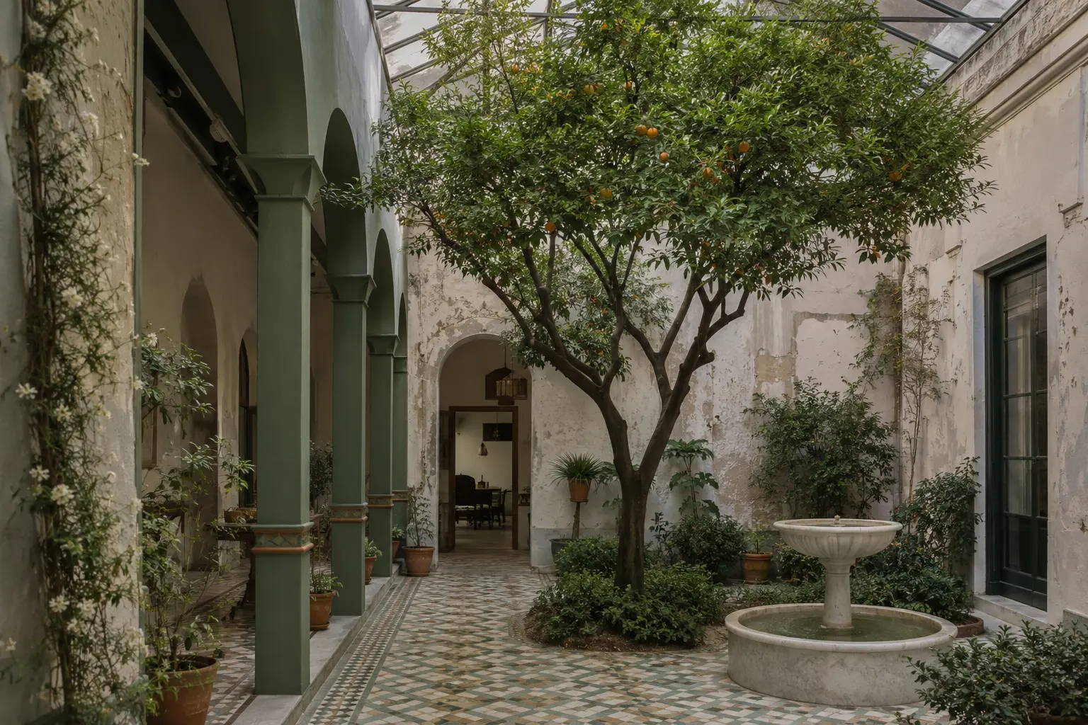 Casa-patio Alameda — fachada ocre desgastada con balcón de hierro en la Alameda, Sevilla