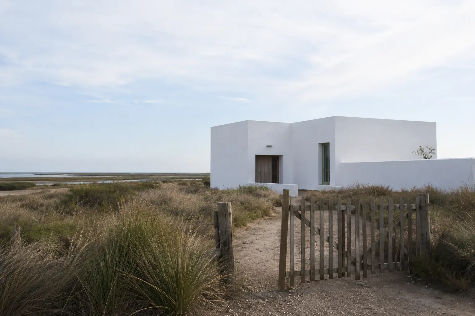 Cortijo de la Sal — casa nueva de vernáculo agrícola en las salinas de Conil bajo cielo atlántico