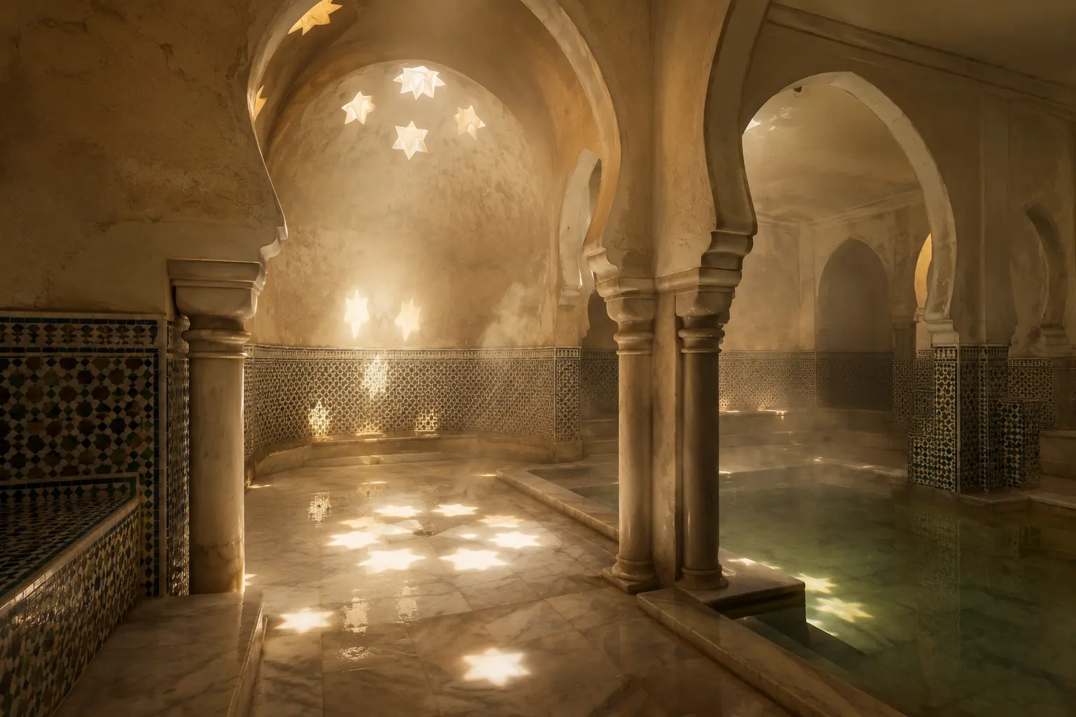 Hammam del Realejo — entrada discreta en el Realejo de noche, arco de piedra