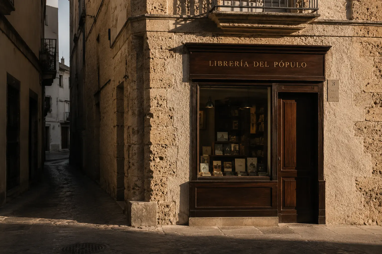 Librería del Pópulo — fachada de castaño en una esquina del barrio del Pópulo, Cádiz